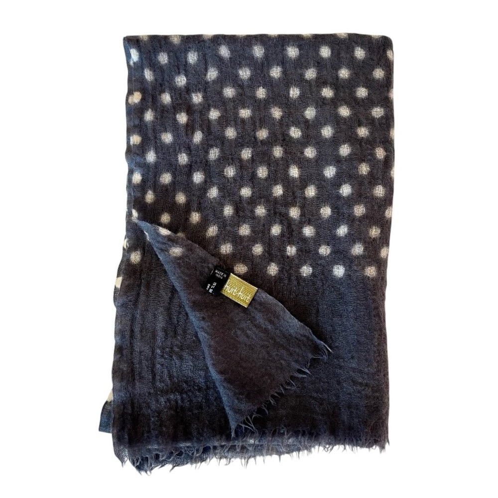 Huit-Huit Silk Wool French Gray Ivory Polka-Dot Accent Scarf Shawl Sheer Slubbed
